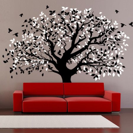 Stylish Wall Decal with Tree and Birds - Wall Stickers from www.cutzz.com Wall Art Tree Design, Tree Murals On Wall, Wall Tree Painting, Tree Design On Wall, Sree Ram, Wall Stickers Family, Tree Wall Painting, Outdoor Mural, Family Tree Wall Decor