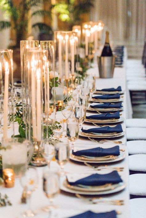 Midnight Blue Wedding, Navy Blue Napkins, Classic Blue Wedding, Navy Gold Wedding, Navy Blue And Gold Wedding, Blue Wedding Decorations, Blue Gold Wedding, Gold Wedding Colors, Rustic Wedding Decorations