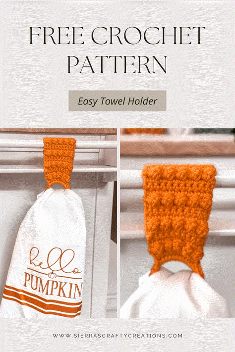 How to Crochet a Towel Holder with a Hair Elastic – Free Crochet Pattern - Sierra's Crafty Creations Dish Towel Crochet Topper, Crochet Ring Towel Holder, Crochet Towels Kitchen Free Pattern, Easy Crochet Towel Holder Free Pattern, Dish Towel Holder Crochet, Crochet Oven Towel, Crochet Hand Towel Topper Free Pattern, Kitchen Towel Crochet Pattern Free, Crochet Hanging Dish Towel