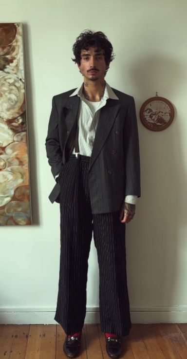 Vintage Business Casual Outfits, Baggy Formal Outfit Men, Fancy Masc Outfits, Baggy Suit, Mens Formal Outfits, Noxus League Of Legends, Jazz Outfits, Party Outfit Men, Gala Outfit