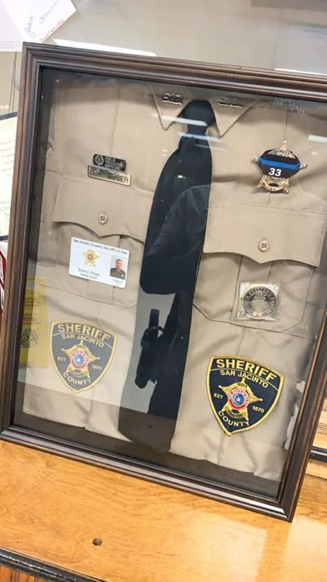 State Police Retirement Party Ideas, Shadow Box Police Officer, Deputy Retirement Party Ideas, Police Officer Shadow Box Ideas, Law Enforcement Retirement Gifts, Police Shadow Box Ideas Law Enforcement, Retirement Party Ideas For Police Officers, Police Retirement Party Centerpieces, Deputy Sheriff Graduation Party