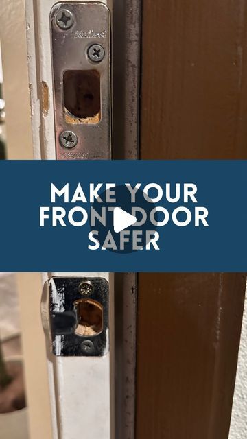 Useful University on Instagram: "MAKE YOUR FRONT DOOR SAFER

Little known fact: Doors are actually fairly easy to kick in. 

One of the reasons for this is that builders often use small screws to attach the strike plates for the door knob, deadbolt, and door hinges. Obviously the door material also plays a factor in this, but we’re all about controlling the controllables. 

So without getting a whole new door, how can you make your front door safer? 
> Consider replacing the strike plate and hinge screws with longer screws.

All you need is a drill (edit: and apparently you’d need to be the Hulk to do it with a screwdriver!) and long screws from a hardware store. Take the old ones out, put the new ones in, and voila! 

Our strike plates had ~1” screws and our hinges had ~1/2” screws, so we Front Door Lock Ideas, Kick Plates For Front Doors, Front Door Locks Hardware, Front Door Hardware Ideas, Door Locks And Handles, Squeaky Door Hinges, Front Door Security, Squeaky Door, Replacing Front Door