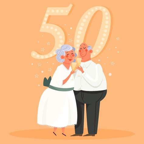 Anniversary Illustration, People Celebrating, 60 Wedding Anniversary, Golden Wedding Anniversary, Vector People, Marriage Anniversary, Wedding People, Golden Wedding, Love Anniversary