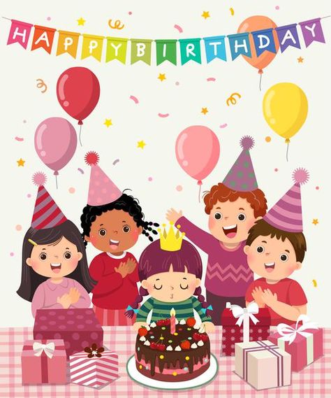 Birthday Party Clipart, Party Vector, Happy Birthday Illustration, Happy Birthday Kids, Party Cartoon, Birthday Cartoon, Birthday Illustration, Party Clipart, Fun Birthday Party