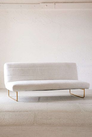 This white sleeper sofa with gold detailing that is elegant and sophisticated without being stiff. | 22 Cheap Sofas That Look Like A Million Bucks Sleeping Couch, Small Space Sectional Sofa, White Sofa Bed, Small Space Sectional, Apartment Wishlist, Cheap Living Room Sets, Best Sleeper Sofa, Sleeper Couch, Cheap Sofas