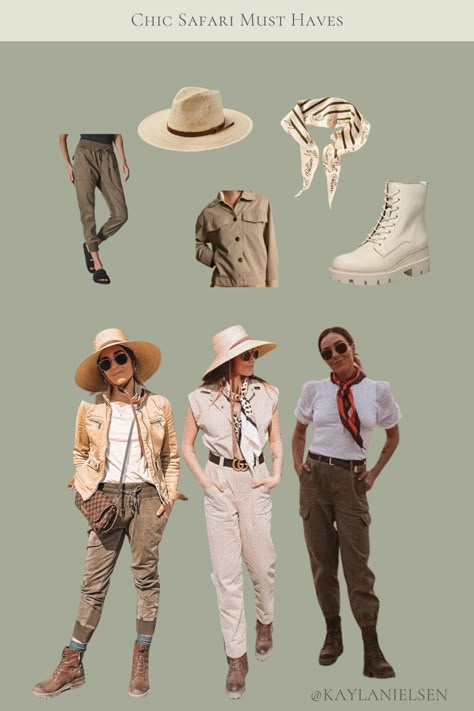 Stylish Safari Outfit Women, Safari Costumes Women, Safari Trip Outfit Ideas, Safari Outfit Inspo Women, Africa Safari Outfits, Safari Hat Outfit, Safari Clothing For Women, African Safari Outfit Women, Safari Family Halloween Costumes