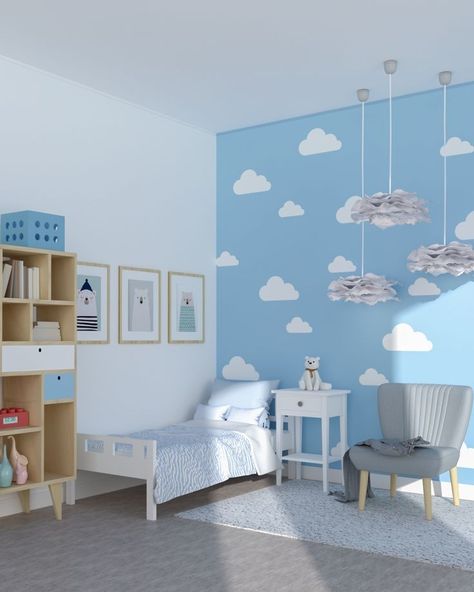 Cloud Wall Paint, Clouds On Wall, Boy Room Paint, Baby Boy Room, Toddler Boy Room Decor, Boy Room Decor, Baby Boy Bedroom, Kids Bedroom Walls, Kids Room Paint