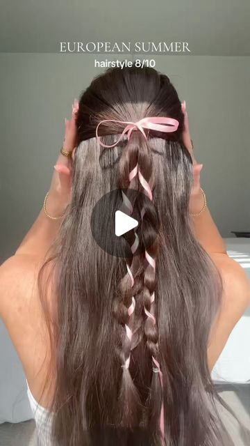 Grace Weston on Instagram: "braids 🤝 ribbons 

#easyhairstyles #braidstyles #halfuphalfdownhairstyle" How To Do Ribbon Hairstyle, Ribbon In Hair Hairstyles, How To Put Ribbon In Hair, Half French Braid Half Down, How To Braid Ribbon Into Hair, Hairstyles With Ribbon Braided, Ribbon Braided In Hair, Hairstyle With Ribbon, Hair Ribbons Hairstyles