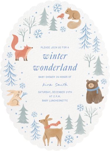 Paperless Post - Winter Critters - Baby Shower Invitation by Paperless Post December Boy Baby Shower Ideas, Winter Boy Baby Shower Ideas, Winter Forest Baby Shower, December Baby Shower Ideas, Winter Baby Shower Ideas, Hey Sunshine, Online Baby Shower Invites, Winter Baby Shower Themes, January Baby