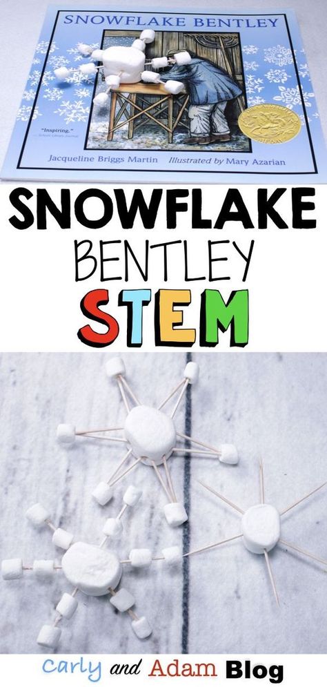 Snowflake Bentley STEM Activity (Build a Snowflake): Engage students during the long winter months with STEM! Using the winter read-aloud Snowflake Bentley by Jacqueline Briggs Martin students create as many unique snowflake designs as possible using marshmallows and toothpicks. #winterstem #stem #stemactivities Build A Snowflake, Winter Stem Activities, Snowflake Bentley, Kindergarten Stem, Winter Unit, January Activities, Steam Ideas, Preschool Stem, Christmas Stem