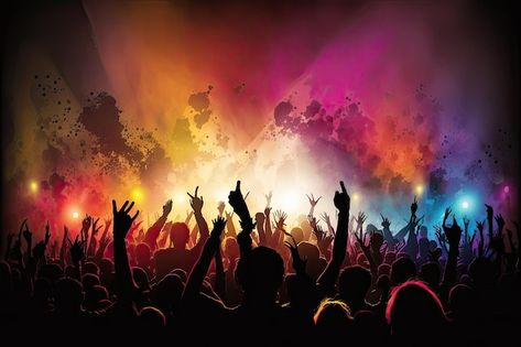 Photo an atmospheric image of a music co... | Premium Photo #Freepik #photo #colorful #colorful-abstract #clapping-hands #clapping Music Background Images, Musical Background Design, Fest Backgrounds, Farewell Background, Concert Background Stage, Music Banner Design, Farewell Banner, Concert Audience, Concert Background