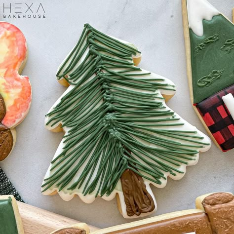 Pine Tree Cookies Decorated, Christmas Tree Royal Icing Cookies, Pine Tree Cookies, Tree Cookies Decorated, Christmas Tree Sugar Cookies, Tree Sugar Cookies, Xmas Cookies Recipes, Cute Christmas Cookies, Christmas Cookie Ideas