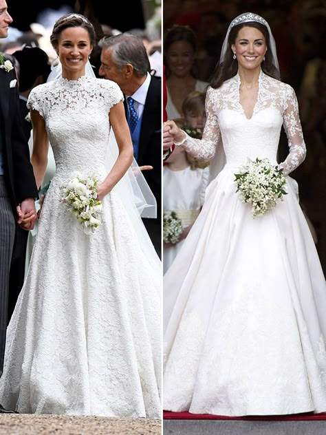 Pippa & Kate Middleton’s Wedding Dresses: Whose Stunning Gown Is Best? – Hollywood Life Kate Middleton Bridesmaid Dress, Princess Kate Wedding Dress Inspired, Late Middleton Wedding Dress, Princess Kate Middleton Wedding, Wedding Dresses Like Kate Middleton, Wedding Dresses Kate Middleton, Royals Wedding Dresses, Kate Middleton Bride, Kate Middleton Style Wedding Dress