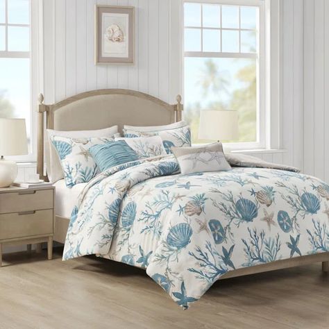 Bingley Coral 100% Cotton Microfiber Traditional 6 Piece Duvet Cover Set Solid Bed, Cotton Comforter Set, Blue Comforter Sets, Coastal Bedding, Green Throw Pillows, King Comforter Sets, Cotton Comforters, Bed Skirt, Queen Comforter Sets