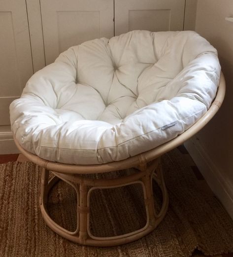 Special Order - Linen - Ivory £325 Bowl Chair Bedroom, Cozy Chair For Reading, Small Cozy Corner, Chair Bedroom Ideas, Papasan Chair Frame, Corner Aesthetic, Round Chairs, Bedroom Sitting Area, Round Swivel Chair