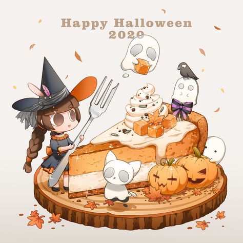 Halloween Food Illustration, Chibi Food, Drawings For Boyfriend, Spooky Food, 귀여운 음식 그림, Foodie Art, Cute Fall Wallpaper, Chibi Anime Kawaii, Cute Food Drawings