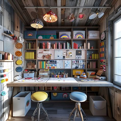 Craft Room - Size, Functionality, Uses, Furniture And Renovation Art Studio Space Ideas, Craft Shop Interior, Simple Art Studio, Art Studio Design Workspaces, Craft Room Attic, Creative Spaces Studio, Tiny Craft Room, Art Room Storage, Art Studio Desk