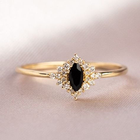 Solid Gold Bold Black Agate and Diamond Ring | Local Eclectic Gold Minimalist Ring, Ring Black Stone, Affordable Fine Jewelry, Black Agate Stone, Local Eclectic, Black Stone Ring, Ring Marquise, Black Onyx Ring, Ring Simple