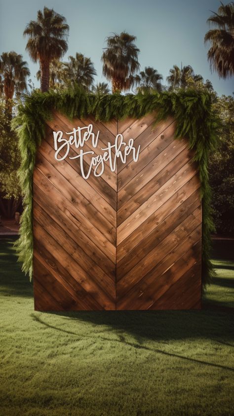 Add a touch of modern rustic charm to your wedding or engagement photos. Rustic photo zone will be great for wedding or engagement party. White Better together sign is perfect addition to this wooden backdrop board. Natural earth colors makes this backdrop welcoming, wooden materials with beautiful grain adds warmth to any space. Better together words gives love vibe to this charming photo booth. Cut out sign can be placed above your bed in bedroom when wedding party is over. Engagement Party Wooden Backdrop, Wooden Wall Photo Backdrop, Wedding Photo Wall Backdrop, Photo Zone Ideas, Engagement Party White, Wedding Photo Zone, Better Together Sign, Bed In Bedroom, Over The Bed Wall Decor