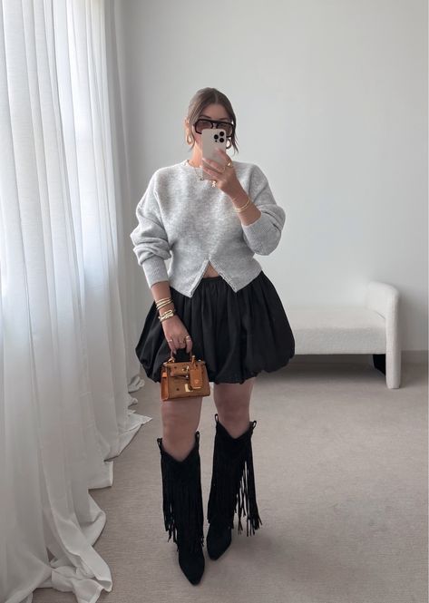 Shop MCM and other curated products on LTK, the easiest way to shop everything from your favorite creators. Boots And Stockings Outfits, Calf Boots Outfit, Platform Uggs, Julia Marie, Stockings Outfit, Bubble Skirt, Fall Wear, Moda Plus, Soft Natural