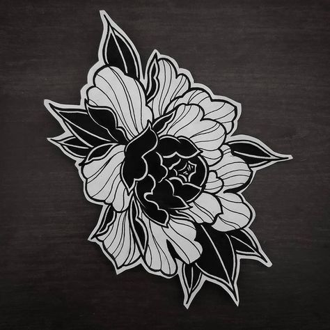 Orientalism Flower Tattoo, Throat Flower Tattoo, Dark Black Flower Tattoo, Peonies Knee Tattoo, Lotus Flower Elbow Tattoo, Symmetrical Peony Tattoo, Asian Style Flower Tattoo, Black Peony Tattoo Design, Americana Flower Tattoo