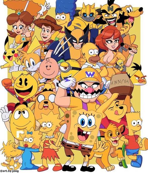 Yellow Cartoon Characters Yellow Characters Cartoon, Characters Photography, Yellow Cartoon Characters, Yellow Characters, Crossover Fanart, Color Wheel Art, Colored Characters, Yellow Cartoon, Oliver And Company