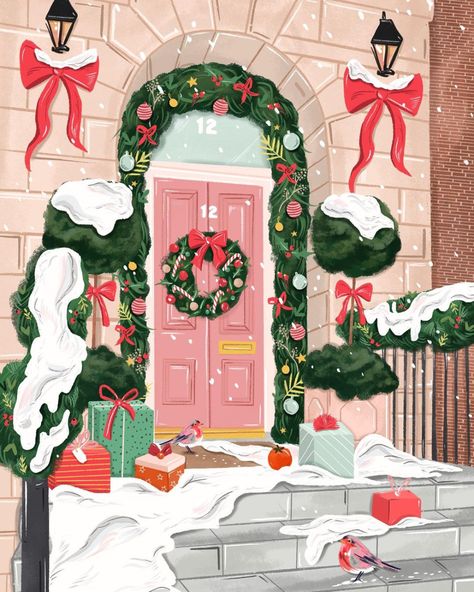 SIMPLY, KATY LTD 💫 on Instagram: “So here it is as promised my #DIYS Christmas edition! 🎄 I really wanted to create my own winter wonderland Xmas door, and I thought it…” Pink Door, Holiday Village, Christmas Postcard, Christmas Illustration, Christmas House, Christmas Aesthetic, Christmas Door, Holiday Greetings, Christmas Wallpaper