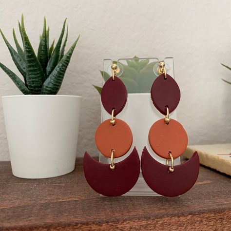 Maroon Polymer Clay Earrings, Diy Earrings Easy, Mint Earrings, Colored Earrings, Fall And Halloween, Ceramic Earrings, Ceramic Earring, Fall Earrings, Fabric Jewelry