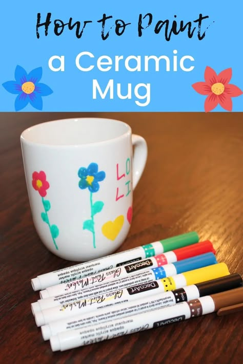 Painting A Coffee Mug, Draw On Coffee Mug Diy, Mothers Day Crafts For Kids Coffee Mug, Draw On Mugs Diy, Homemade Mugs Diy, Mug For Mothers Day Gift Ideas, Marker Mugs Diy Coffee Cups, Handprint Mug Diy Mother's Day, Mothers Day Mugs Diy Kids