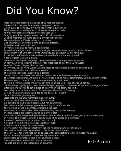 Did You Know Jokes, Epic One Liners, English Quotations, Retro Humour, Sarcastic Comebacks, Human Behavior Psychology, Weird History Facts, Behavior Psychology, Fun Facts Mind Blown