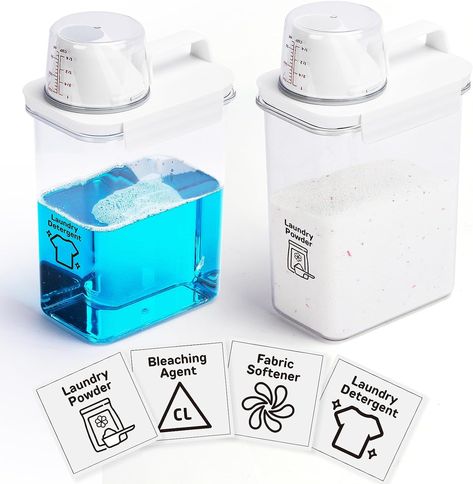 Bikkii Laundry Detergent Dispenser-2 Pack, 61 oz Detergent Dispenser with 4 Removable Labels, Laundry Soap Dispenser for Laundry Room Organization and Storage, BPA Free & PET Plastic Clear Laundry Soap Container, Laundry Soap Dispenser, Laundry Detergent Storage, Detergent Storage, Laundry Detergent Dispenser, Fabric Softener Dispenser, Laundry Scent Boosters, Laundry Powder, Laundry Scents