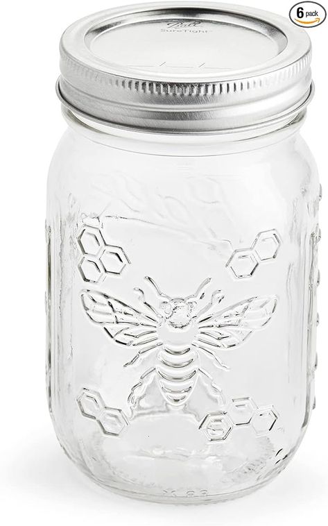 Amazon.com: Ball Honeybee Keepsake Mason Jars with Lids and Bands: Home & Kitchen Ball Canning Jars, Bee Stuff, Organized Kitchen, Pint Jars, Ball Mason Jars, Glass Jars With Lids, Glass Storage Jars, Canning Jar, Beautiful Fruits