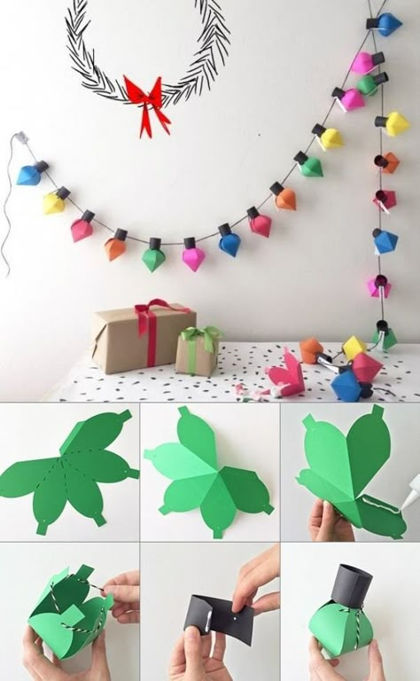 Diy Christmas Decorations With Paper, Diy Office Christmas Decorations, Christmas Decor Ideas Paper, Christmas Decorations With Paper, Paper Decorations Christmas, Christmas Paper Decor, Paper Christmas Garland, Christmas Paper Garland, Christmas Decor Paper