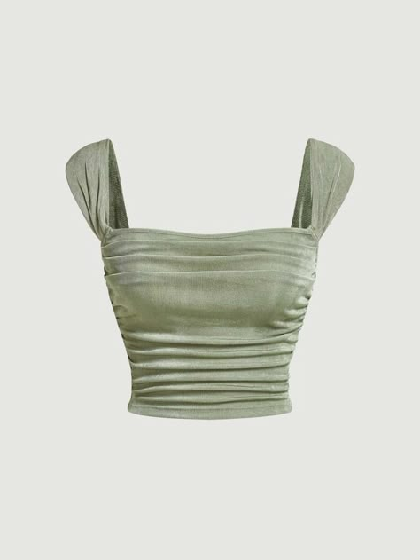 Non Stretch Top, Crop Tops For Summer, How To Style Green Top, Cute Shirts From Shein, Shein Shirts & Tops, Shein Cute Tops, Shein Tops Summer, Simple Tops For Women, Shein Tops Shirts