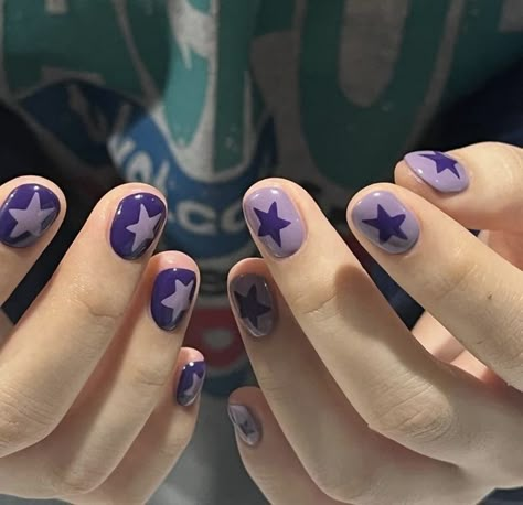 Green Aesthetic Nails Short, Graphic Art Nails, Short Nail Designs Masc, P1harmony Nails, Nonbinary Nails, Gravity Falls Nails, Purple Star Nails, Nail Designs Grunge, Star Nails Short