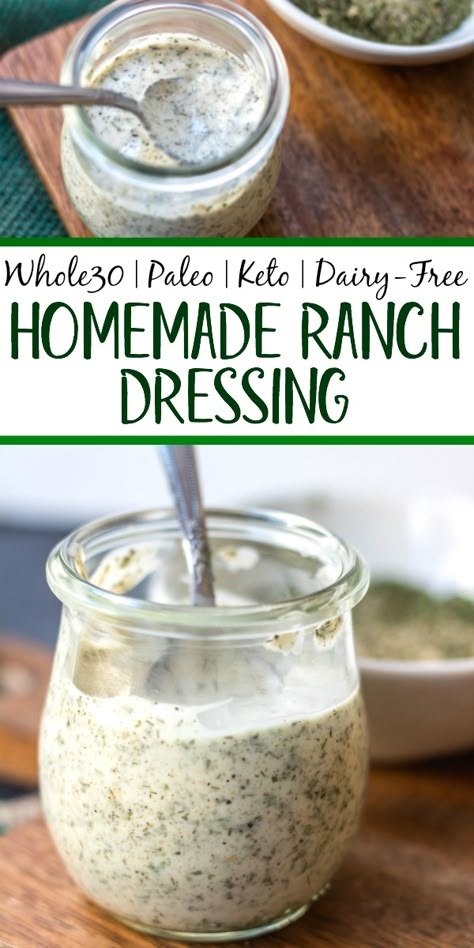 This Whole30 homemade ranch dressing is so easy to make at home. It's a paleo, keto, dairy-free and gluten-free DIY condiment that is perfect for dipping, drizzling or adding to a number of recipes. It takes under 5 minutes to whip together so it's a great addition to your meal prep to keep for the week ahead and is a healthy, budget-friendly alternative to store bought ranch. #whole30ranchdressing #whole30homemadedressing #ketoranch #paleoranch #dairyfreeranch Paleo Ranch Dressing Recipe, Paleo Ranch Dressing, Paleo Ranch, Dairy Free Ranch Dressing, Avocado Ranch Dressing, Vegan Sauce, Cholesterol Recipes, Healthy Sauces, Avocado Ranch