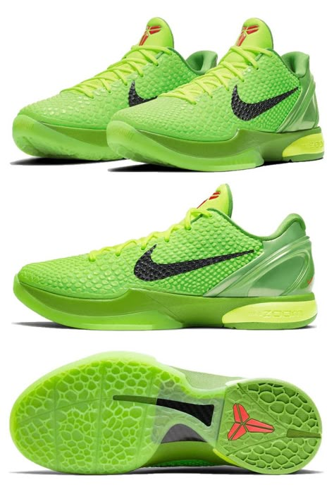 Kobe Grinch, Dark Green Shoes, Kobe 6 Grinch, Grinch Shoes, Basketball Shoes Kobe, Kobe 6 Protro, Bb Shoes, Green Basketball Shoes, Kobe Bryant Shoes