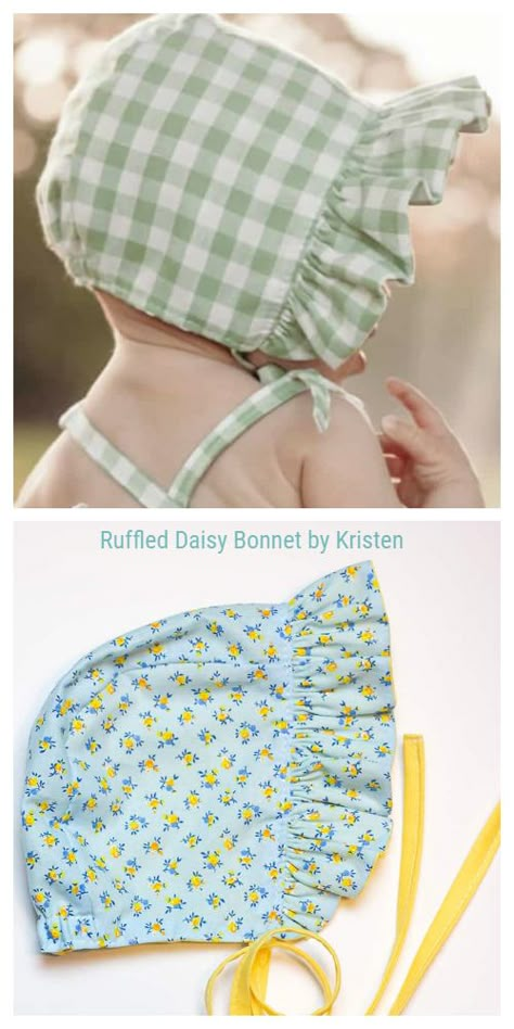 5 DIY Ruffled Baby Bonnet Free Sewing Patterns | Fabric Art DIY Free Bonnet Pattern, Baby Bonnet Pattern Free, Baby Hat Sewing Pattern, Baby Sun Bonnet, Fabric Art Diy, Baby Girl Bonnet, Baby Bonnet Pattern, Pola Topi, Diy Ruffle