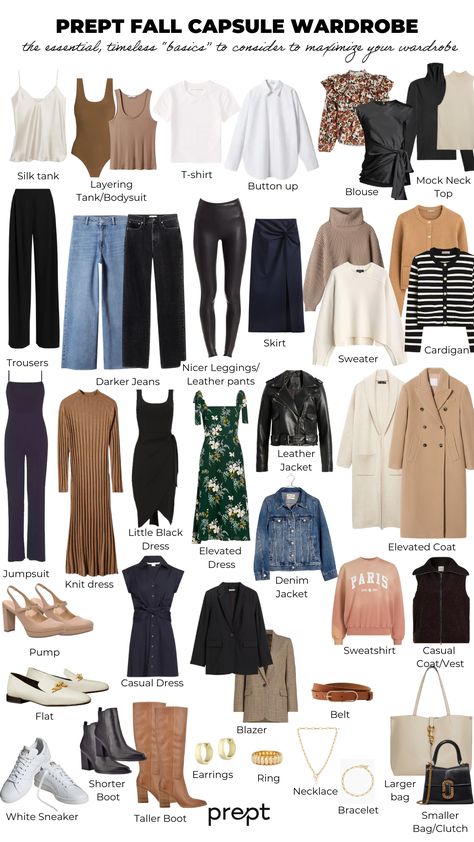 Prept Fall/Winter 2023 Capsule Wardrobe Prept Capsule Wardrobe, Women’s Timeless Fashion, Capsule Wardrobe For Beginners, Early Fall Capsule Wardrobe, Essential Winter Wardrobe Pieces, Timeless Wardrobe Capsule, Basic Essential Wardrobe, Essential Wardrobe Pieces Woman, Basic Pieces For Wardrobe