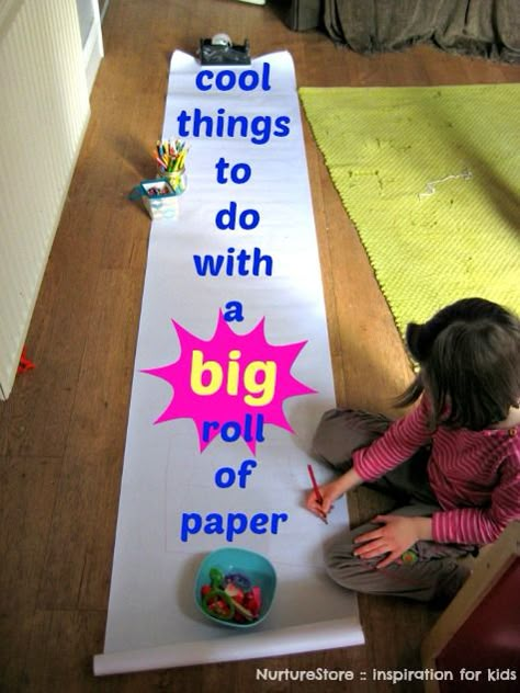 Cool things to do with a BIG roll of paper :: NurtureStore :: inspiration for kids Schedule Ideas, Preschool Schedule, December Activities, Cool Things To Do, Sensory Table, Artist Working, Crafty Kids, Art Resources, Toddler Art