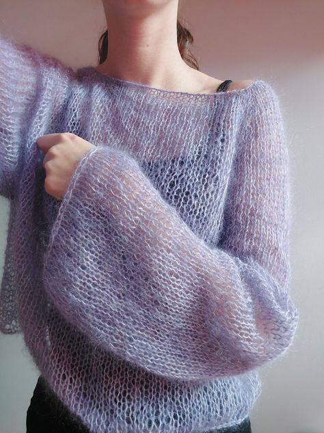 made it from 1yarn kid-silk 75%mohair 25%silk and 1 yarn of merino wool Mohair Wool Crochet, Mohair Knit Pattern, Mohair Yarn Crochet Projects, Crochet With Mohair Yarn, Mohair Yarn Projects, Mohair Crochet Projects, Mohair Crochet Ideas, Mohair Sweater Crochet, Mohair Sweater Outfit