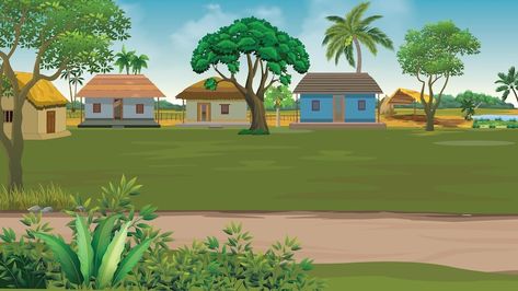 Premium Vector | Village natural poor house Cartoon vector Background Village Animation Background, Farm Cartoon Background, Cartoon Village Background, Cartoon House Background, Village House Background, Cartoon Background Images, Animated House, Cartoon Village, Poor Village