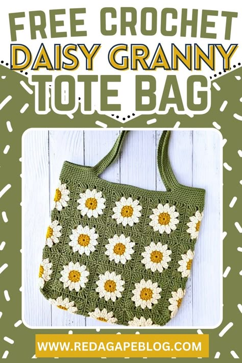 Daisy Tote Bag Crochet Daisy Tote Bag, Tote Bag Patterns, Daisy Bags, Tote Bag Pattern Free, Loom Knitting Projects, Free Crochet Bag, Bag Pattern Free, Granny Square Bag, Easy Crochet Projects