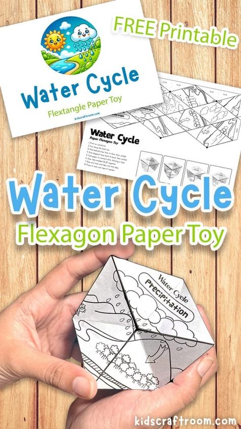 Water Cycle Flexagon Paper Toy Flextangle Template, Water Cycle Craft, Water Cycle For Kids, Water Cycle Project, Printable Paper Toys Templates, Water Cycle Activities, Stem Activity For Kids, Paper Toy Printable, Fun Stem Activities