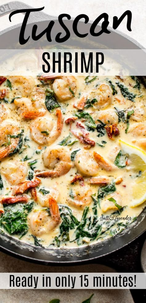 Creamy Tuscan Shrimp, Shrimp And Spinach, Tuscan Shrimp, Pasta With Shrimp, Shrimp Recipes Healthy, Shrimp Dinner, Shrimp Recipes For Dinner, Shrimp Recipes Easy, Shrimp Dishes