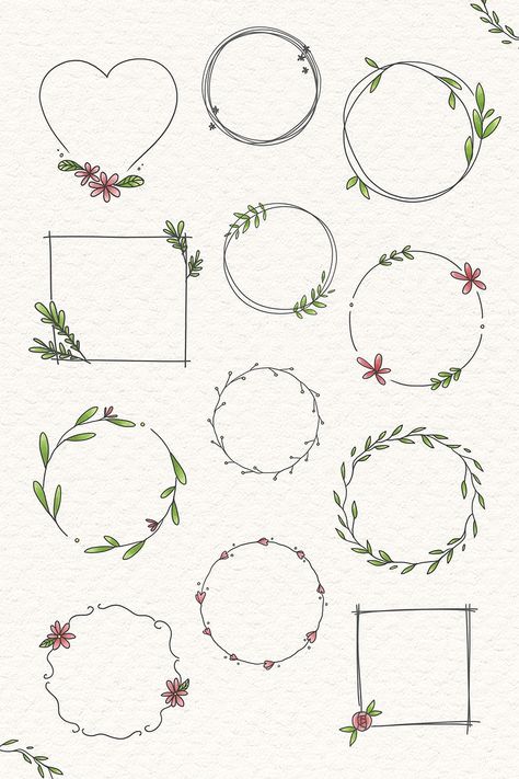 Hand Drawn Frames, Drawn Frames, Plant Doodles, Wreath Vector, Doodle Floral, Ink Therapy, Arte Doodle, Journal Fonts, Doodle Frames