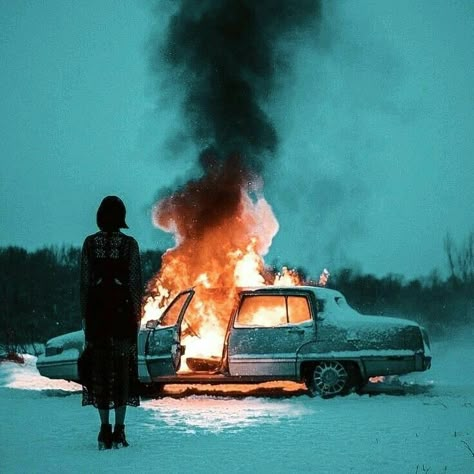 Burning Car Background Pfp, Car Explosion Background Pfp, Cars On Fire Aesthetic, Car Explosion Aesthetic, Car On Fire Illustration, Crashed Car Aesthetic, Car Wreck At Night Aesthetic, Burning Car Aesthetic, Car On Fire Drawing