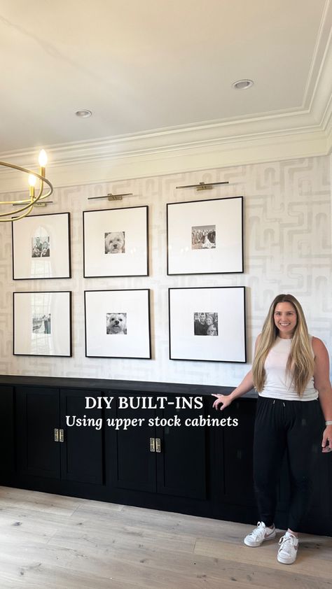 I used upper stock kitchen cabineta to create lower built-ins in a front room. Check out the how-tos! Upper Cabinets As Base Built Ins, Diy Built In Cabinets, Lowes Kitchen Cabinets, Diy Built In, Stock Kitchen Cabinets, Lower Cabinets, Upper Kitchen Cabinets, Low Bookcase, Stock Cabinets