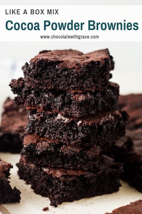 Brownies With Cocoa Powder, Brownie Recipe With Cocoa, Chewy Brownies Recipe, Homemade Brownie Mix, Cocoa Powder Brownies, Homemade Brownies Easy, Cocoa Powder Recipes, Cocoa Brownies, Best Brownie Recipe