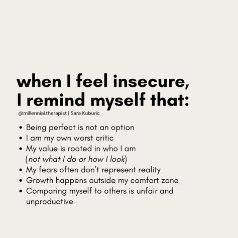 Dr. Sara Kuburic | Be gentle with yourself. Feeling insecure from time to time is just part of being human 🫶 #millennialtherapist | Instagram How To Be Not Insecure, How To Heal Insecurities, Getting Rid Of Insecurities, When You Feel Insecure, Feel Insecure Quotes, How To Not Feel Insecure, Feeling Insecure Quotes Relationships, How To Get Over Insecurities, Being Insecure Quotes